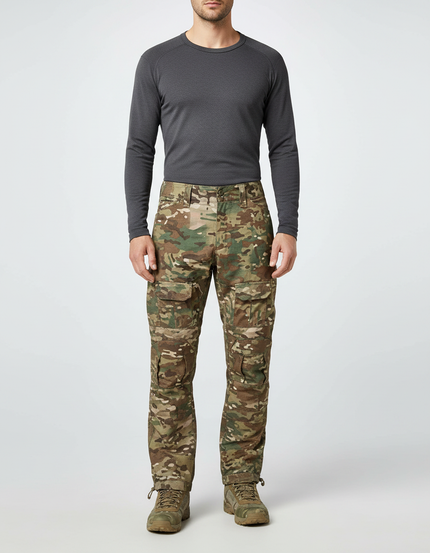 Pantalon Randonnée Camouflage Militaire Multipoches Homme Robuste - Multicolore Toile