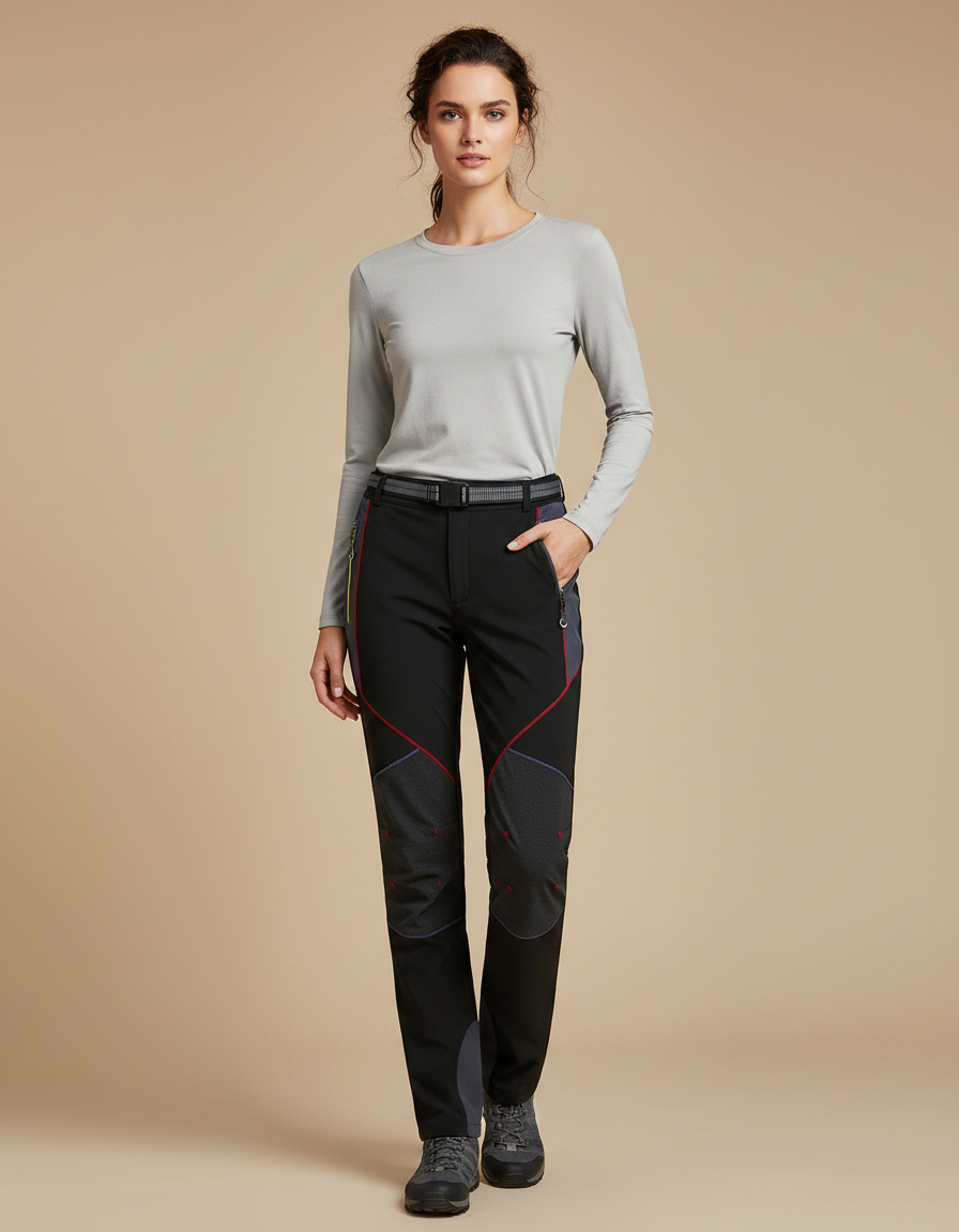 Pantalon Randonnée Noir Ceinture Respirant Femme - Polyester