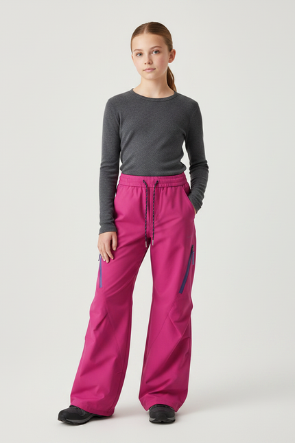 Pantalon Randonnée Rose Ample Zippé Enfant - Polyester