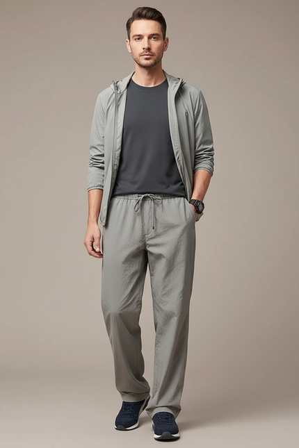 Pantalon Randonnée Gris Léger Ample Sport Décontracté - Polyester