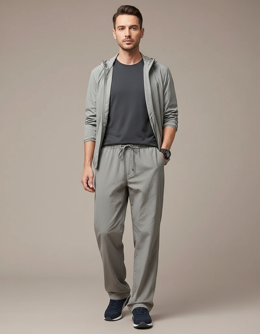 Pantalon Randonnée Gris Léger Ample Sport Décontracté - Polyester