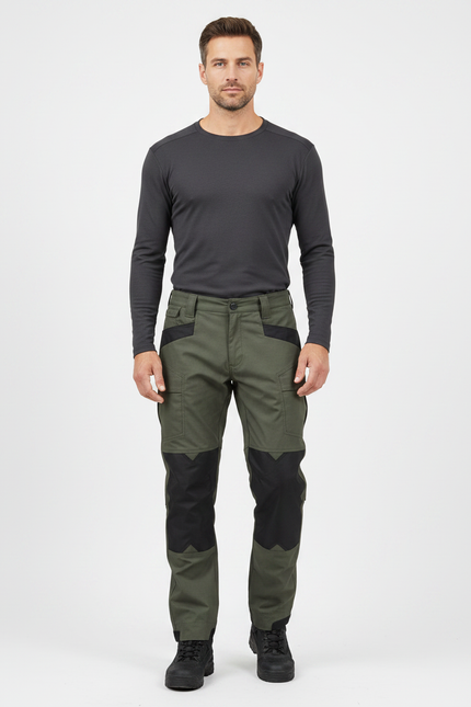 Pantalon Randonnée Vert Militaire Cargo Renforcé Homme - Kaki Toile