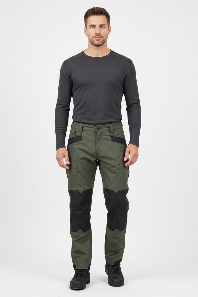 Pantalon Randonnée Vert Militaire Cargo Renforcé Homme - Kaki Toile