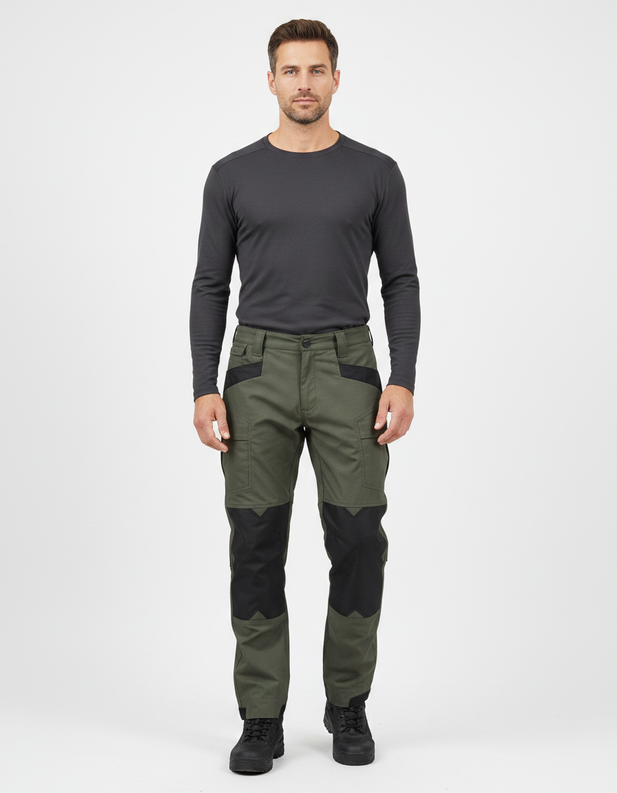Pantalon Randonnée Vert Militaire Cargo Renforcé Homme - Kaki Toile
