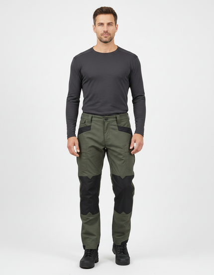Pantalon Randonnée Vert Militaire Cargo Renforcé Homme - Kaki Toile