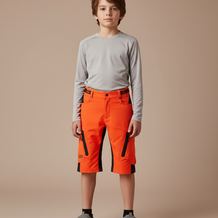 Pantalon Randonnée Orange Noir Enfant Court Ample - Polyester