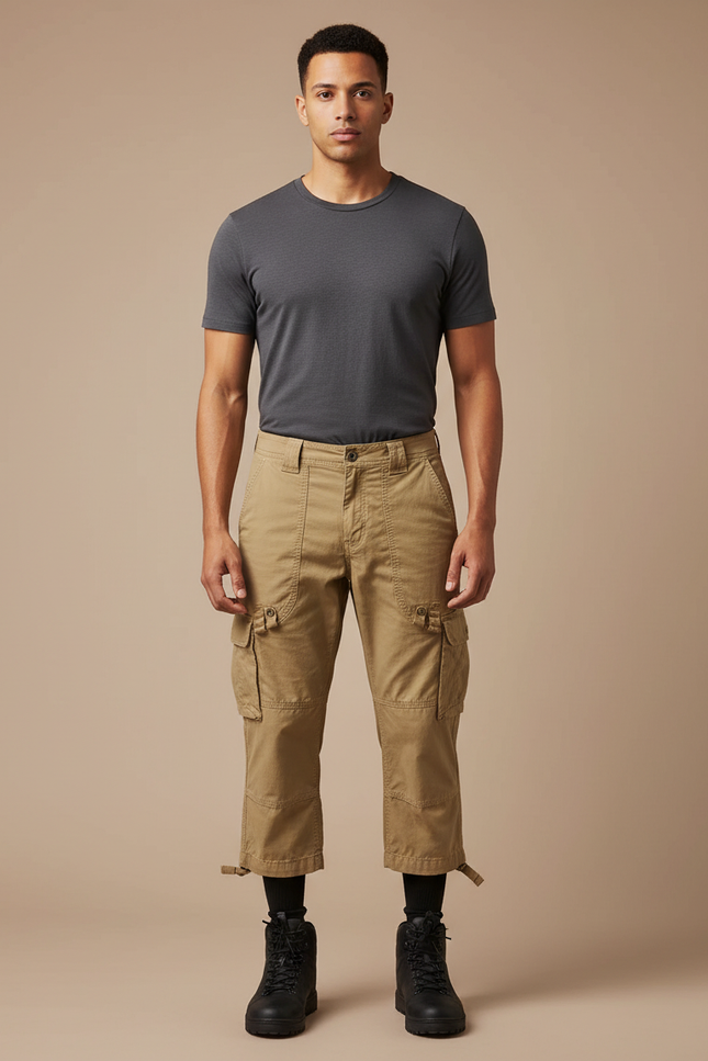 Pantalon Randonnée Kaki Cargo Court Homme Décontracté - Toile