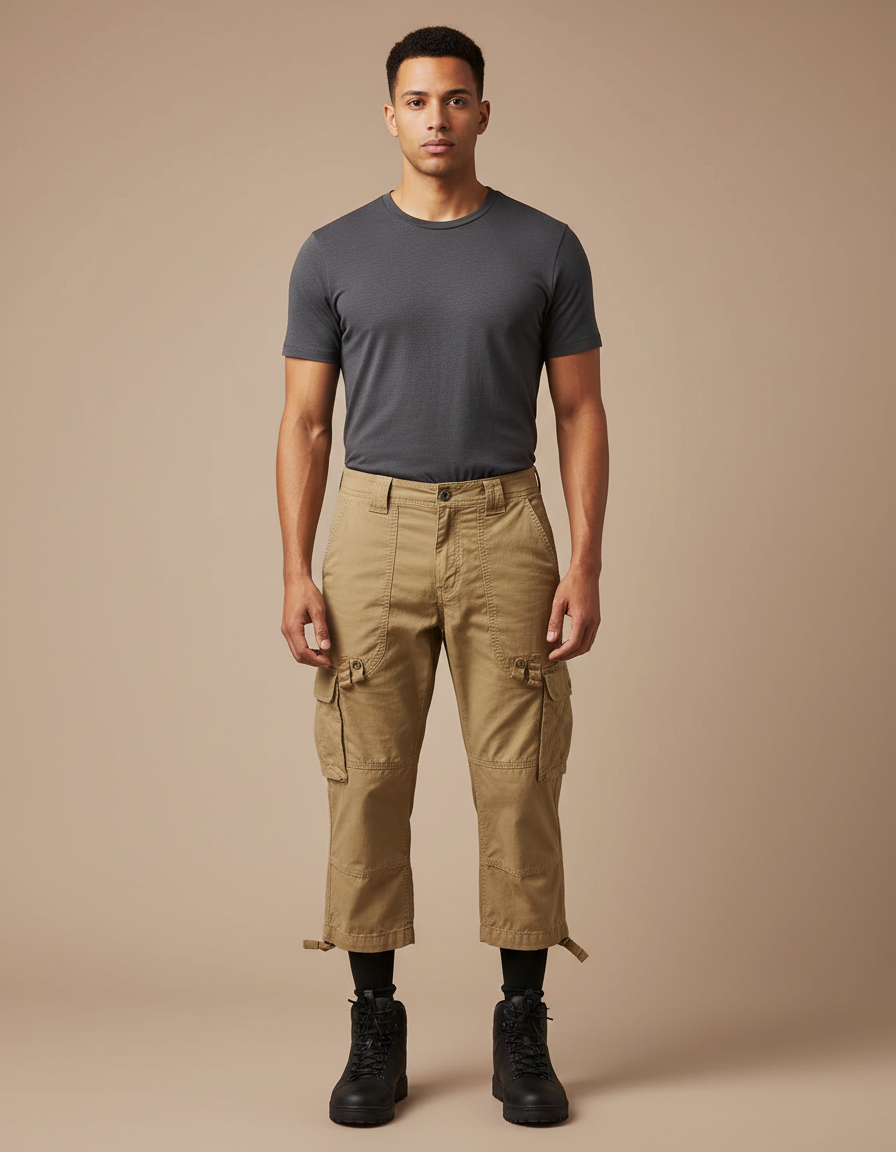 Pantalon Randonnée Kaki Cargo Court Homme Décontracté - Toile