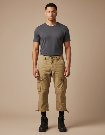 Pantalon Randonnée Kaki Cargo Court Homme Décontracté - Toile