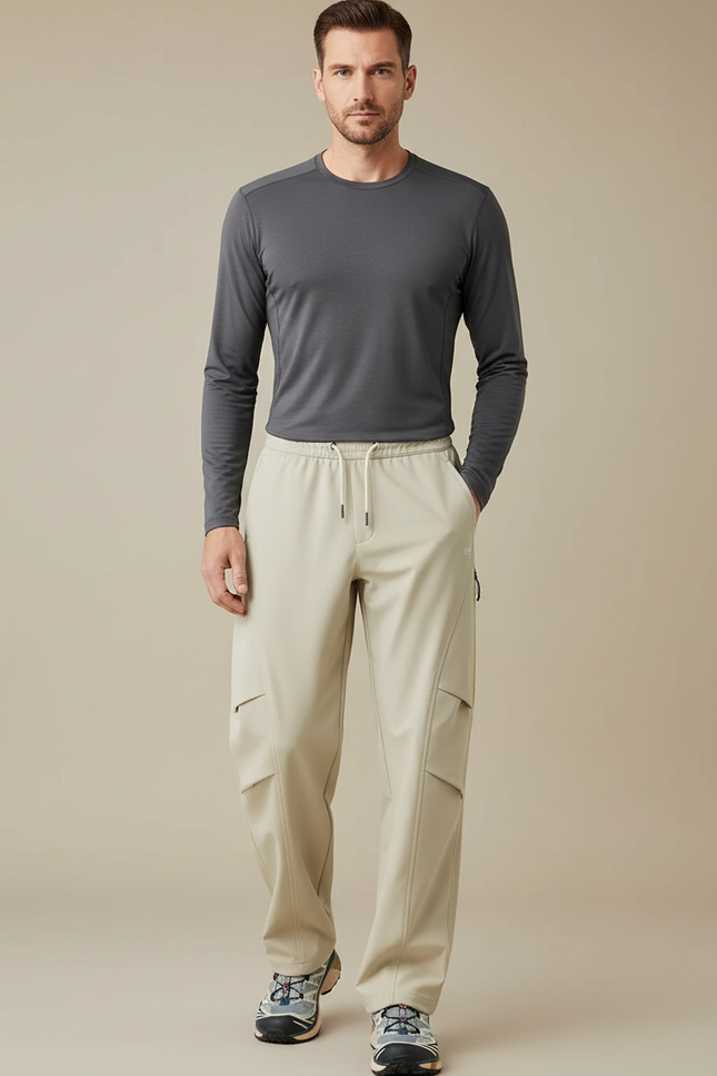 Pantalon Randonnée Beige Cargo Confortable Imperméable Homme - Polyester