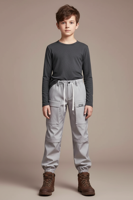 Pantalon Randonnée Gris Enfant Cargo Confortable Élastiqué - Polyester