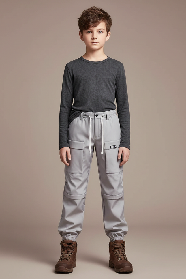 Pantalon Randonnée Gris Enfant Cargo Confortable Élastiqué - Polyester