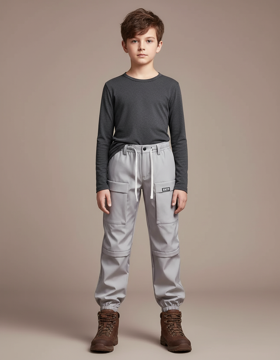 Pantalon Randonnée Gris Enfant Cargo Confortable Élastiqué - Polyester