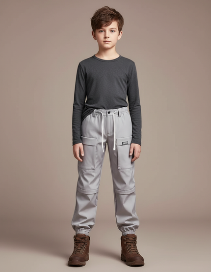 Pantalon Randonnée Gris Enfant Cargo Confortable Élastiqué - Polyester