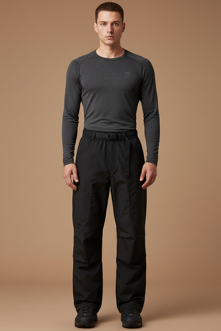 Pantalon Randonnée Noir Ceinturé Ample Homme - Polyester