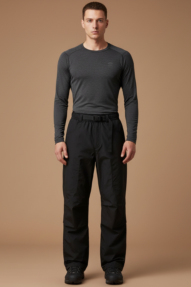 Pantalon Randonnée Noir Ceinturé Ample Homme - Polyester