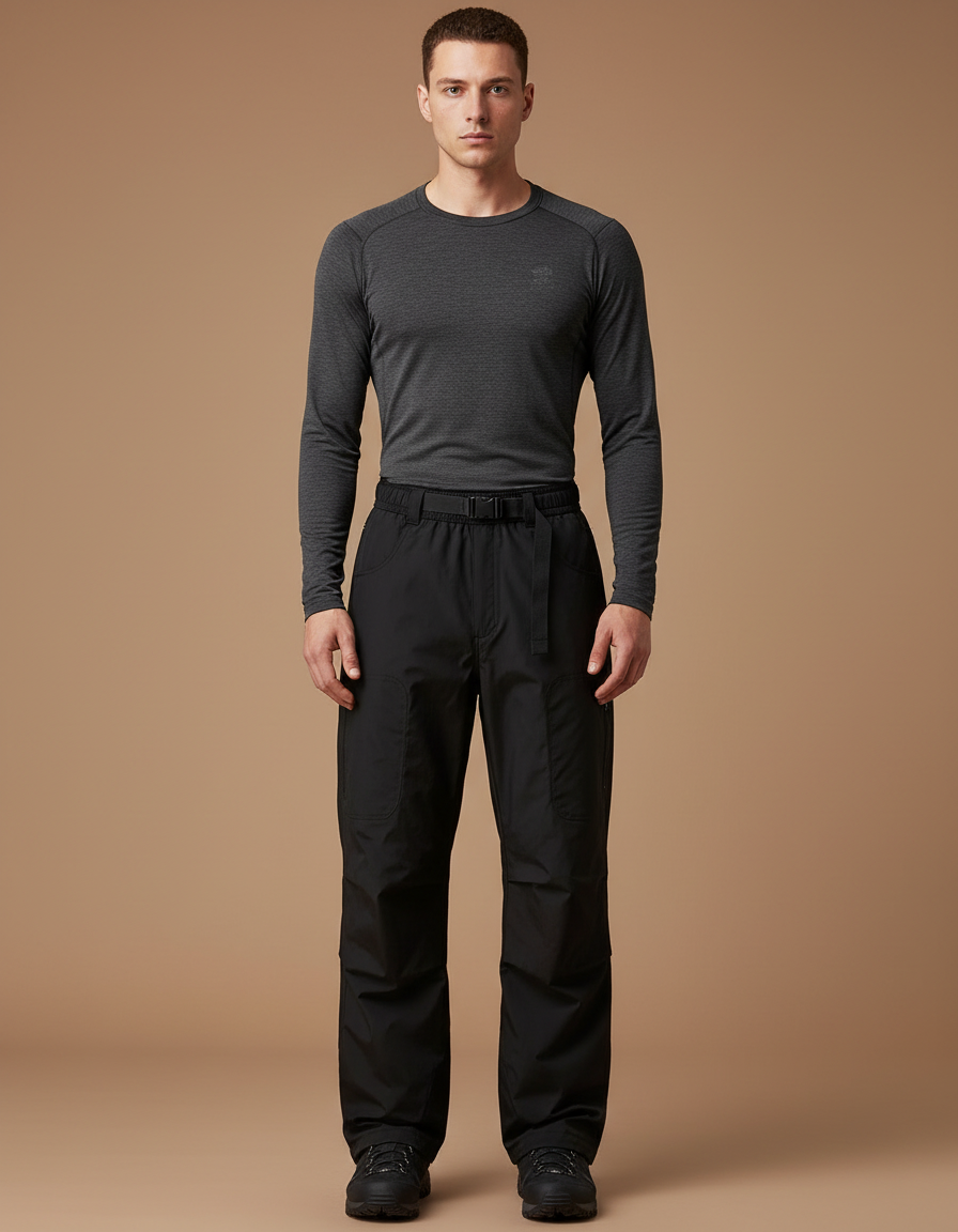 Pantalon Randonnée Noir Ceinturé Ample Homme - Polyester