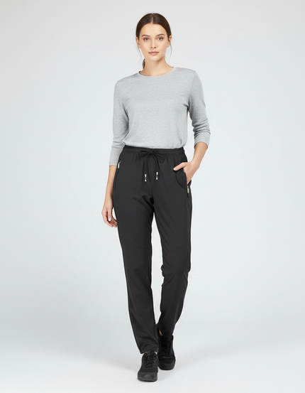 Pantalon Randonnée Noir Fluide Léger Cordon Femme - Polyester