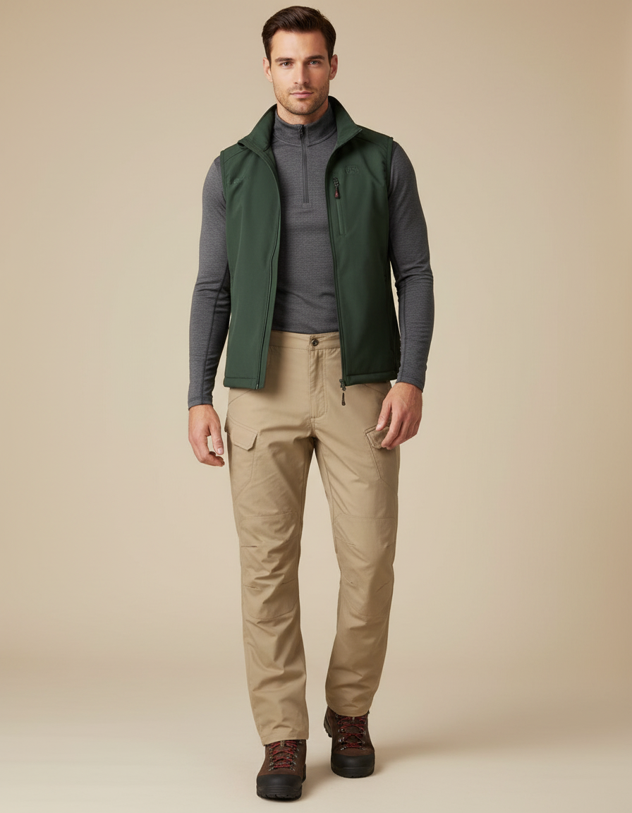 Pantalon Randonnée Beige Cargo Coupe Droite Homme - Polyester