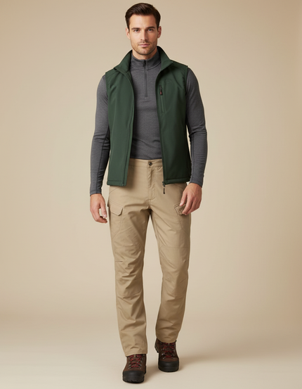 Pantalon Randonnée Beige Cargo Coupe Droite Homme - Polyester