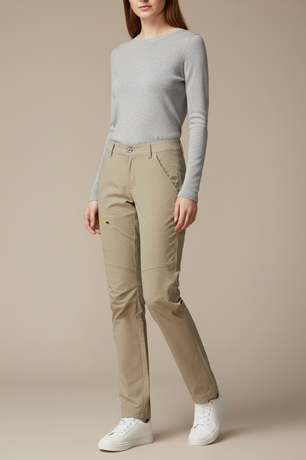 Pantalon Randonnée Beige Confortable Extensible Femme - Polyester