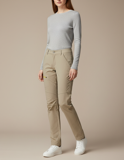 Pantalon Randonnée Beige Confortable Extensible Femme - Polyester