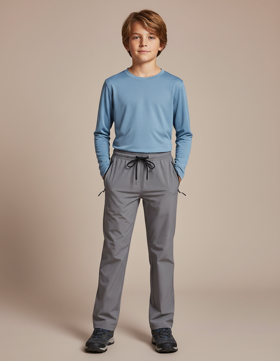 Pantalon Randonnée Gris Enfant Léger Confortable Sport - Polyester