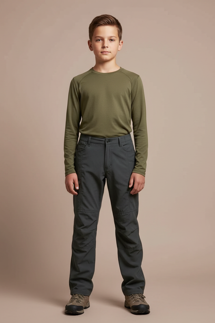 Pantalon Randonnée Gris Foncé Cargo Enfant Uni Décontracté - Polyester