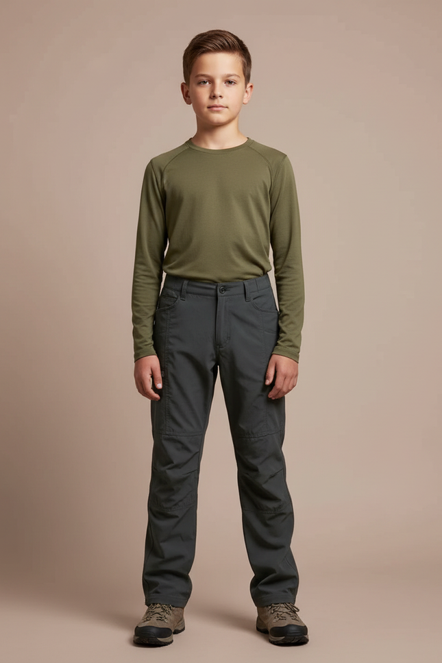 Pantalon Randonnée Gris Foncé Cargo Enfant Uni Décontracté - Polyester