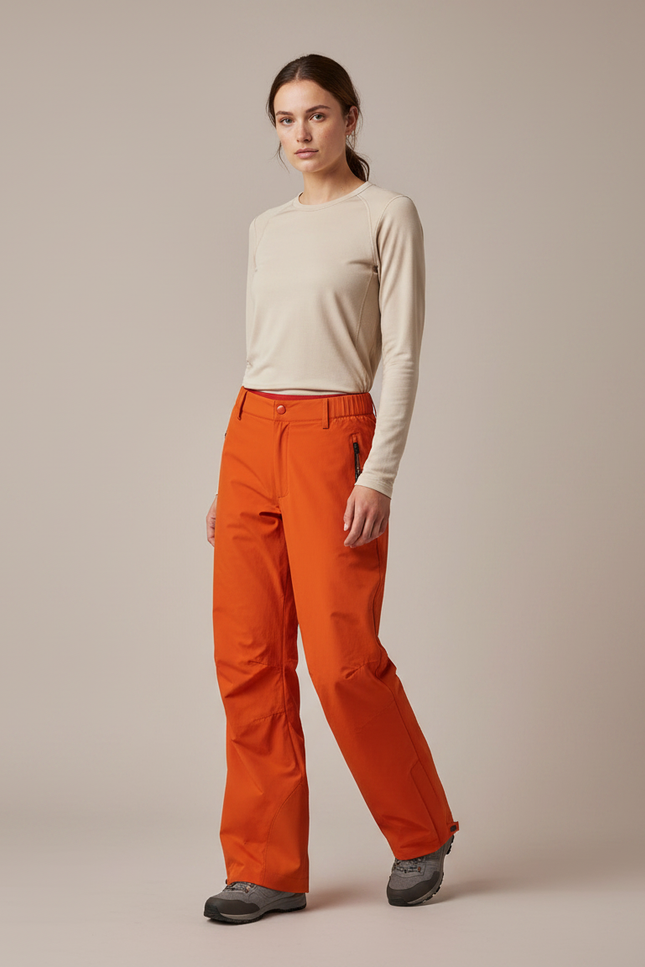 Pantalon Randonnée Orange Imperméable Femme Taille Élastique - Polyester