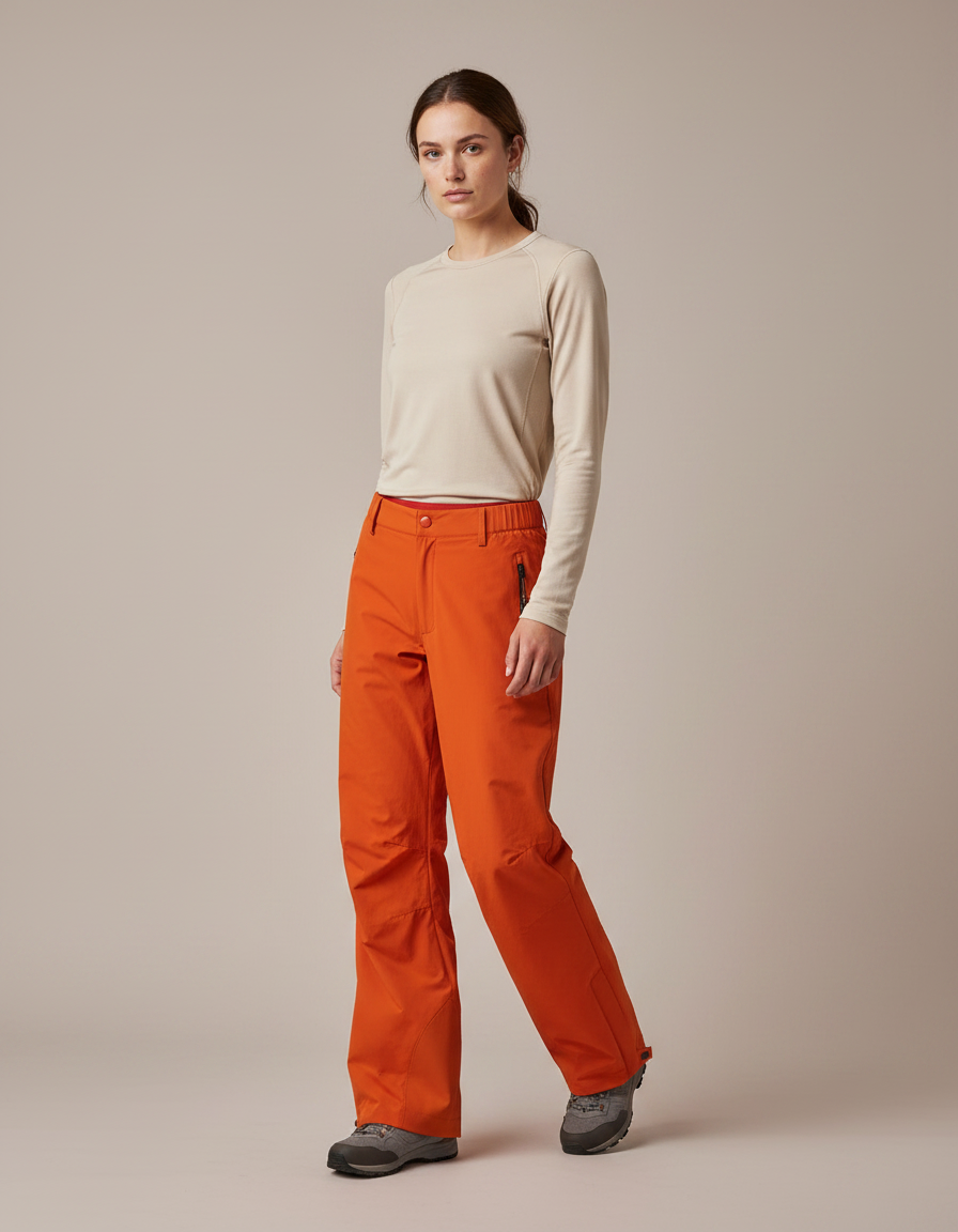 Pantalon Randonnée Orange Imperméable Femme Taille Élastique - Polyester