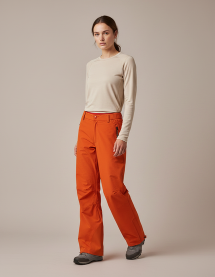 Pantalon Randonnée Orange Imperméable Femme Taille Élastique - Polyester