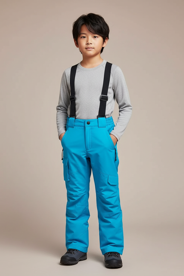 Pantalon Randonnée Enfant Bleu Cargo Imperméable Bretelles - Polyester