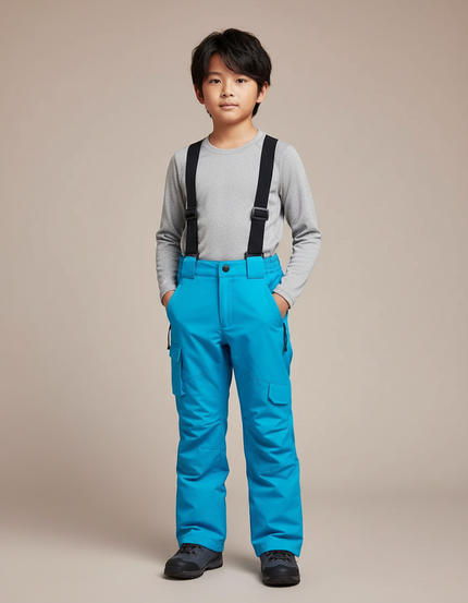 Pantalon Randonnée Enfant Bleu Cargo Imperméable Bretelles - Polyester