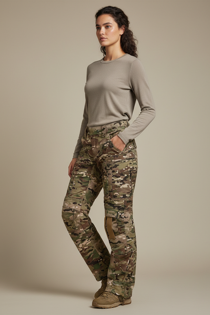 Pantalon Randonnée Camouflage Femme Tactique Multi-poches Durable - Multicolore Toile