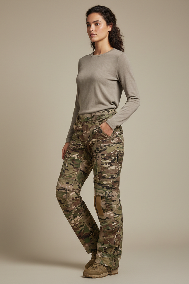 Pantalon Randonnée Camouflage Femme Tactique Multi-poches Durable - Multicolore Toile