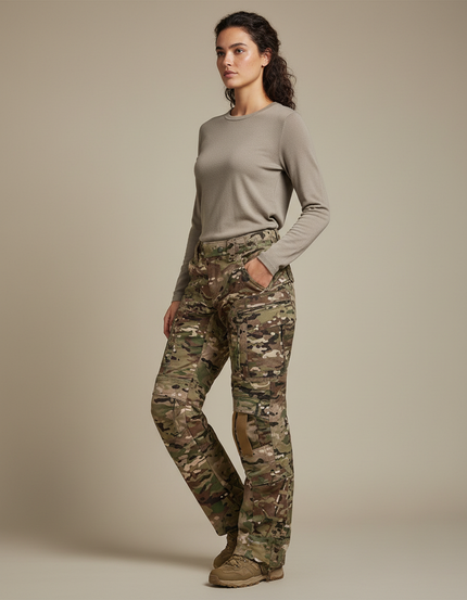 Pantalon Randonnée Camouflage Femme Tactique Multi-poches Durable - Multicolore Toile
