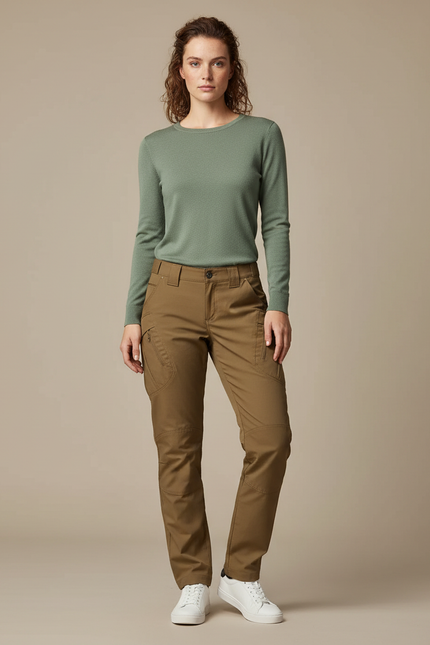 Pantalon Randonnée Femme Marron Cargo Slim Confortable - Gabardine