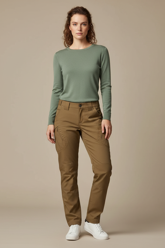 Pantalon Randonnée Femme Marron Cargo Slim Confortable - Gabardine