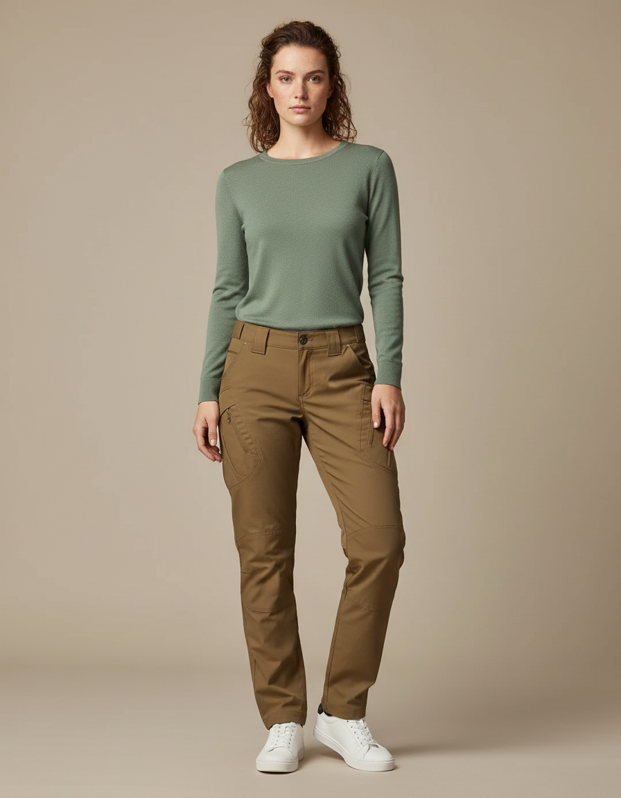 Pantalon Randonnée Femme Marron Cargo Slim Confortable - Gabardine