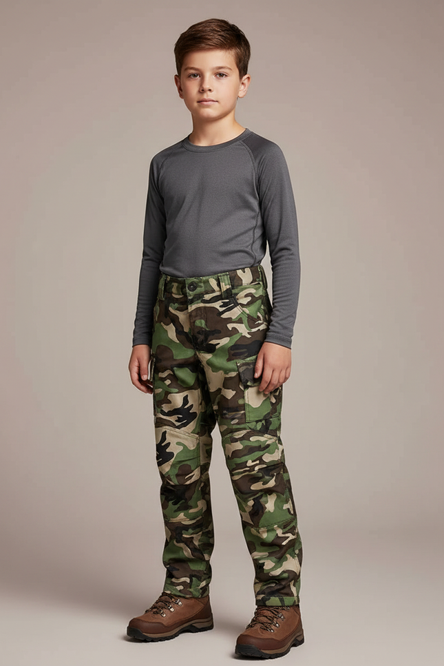 Pantalon Randonnée Camouflage Enfant Cargo Robuste Multi-poches - Imprimé Toile