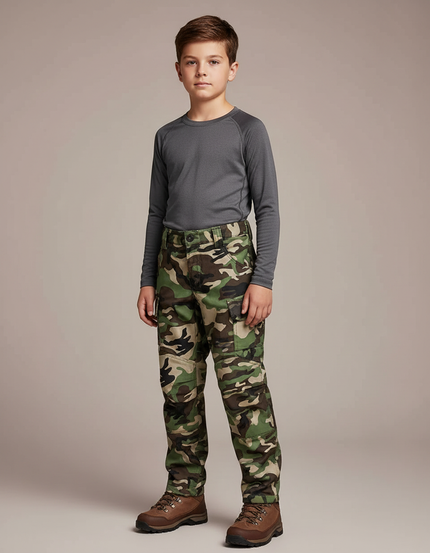 Pantalon Randonnée Camouflage Enfant Cargo Robuste Multi-poches - Imprimé Toile