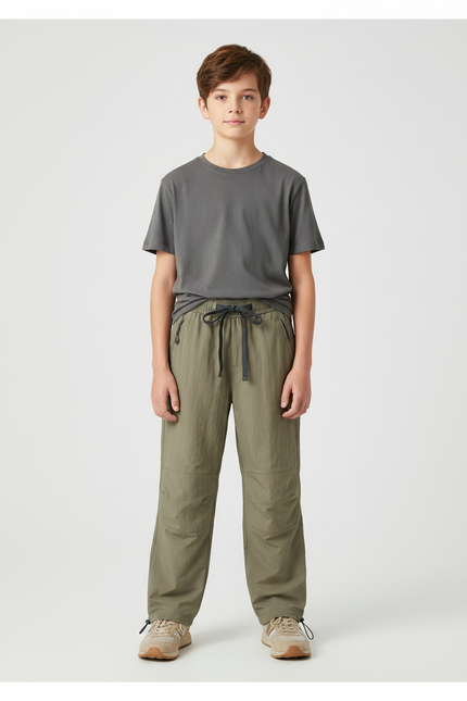Pantalon Randonnée Kaki Enfant Ample Léger Cordon - Polyester