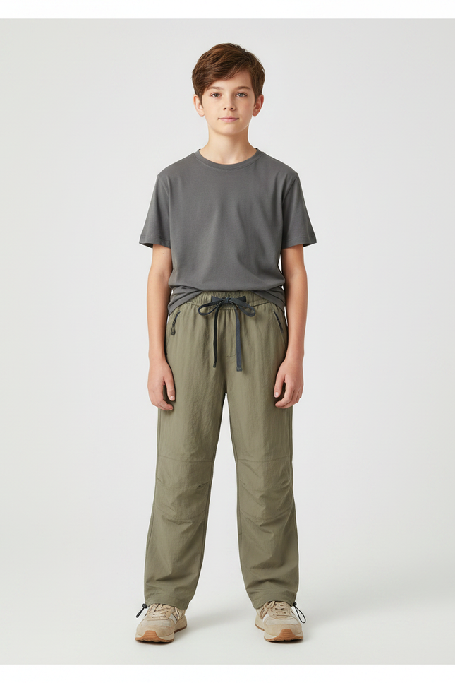 Pantalon Randonnée Kaki Enfant Ample Léger Cordon - Polyester