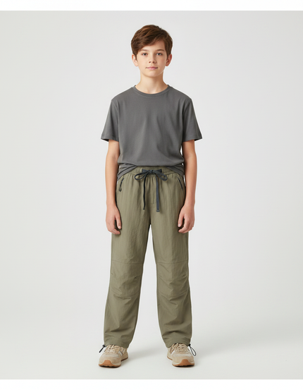 Pantalon Randonnée Kaki Enfant Ample Léger Cordon - Polyester