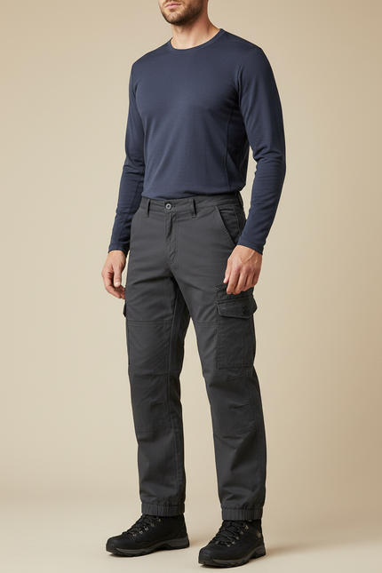 Pantalon Randonnée Gris Cargo Homme Décontracté Robuste - Toile