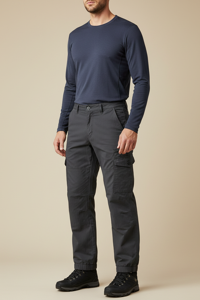 Pantalon Randonnée Gris Cargo Homme Décontracté Robuste - Toile