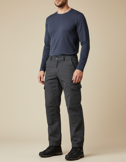 Pantalon Randonnée Gris Cargo Homme Décontracté Robuste - Toile