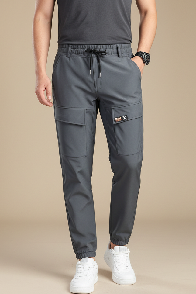Pantalon Randonnée Gris Cargo Homme Jogger Sport - Polyester