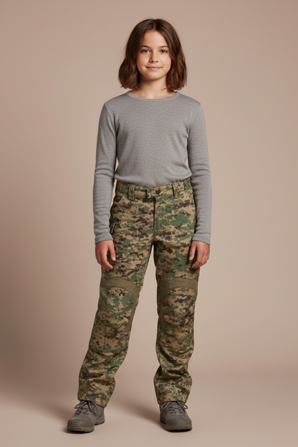 Pantalon Randonnée Camouflage Vert Digital Renforcé Enfant - Toile